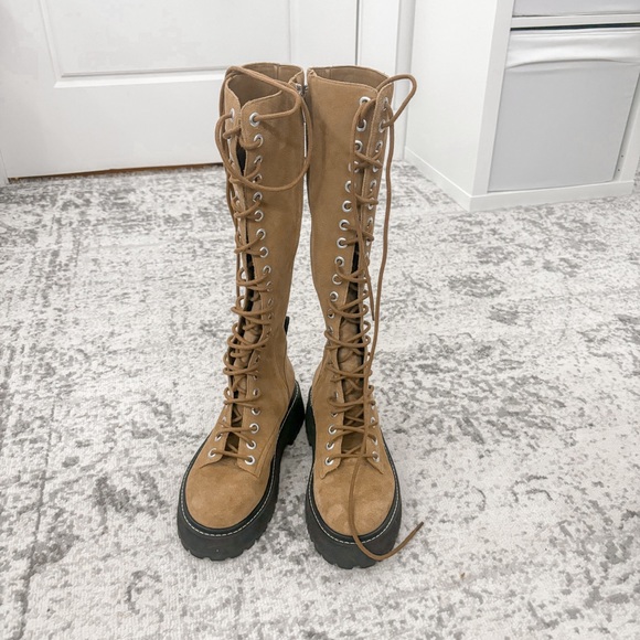 NWB Larroude Lara Knee High Combat Boot Tobacco - Picture 13 of 14